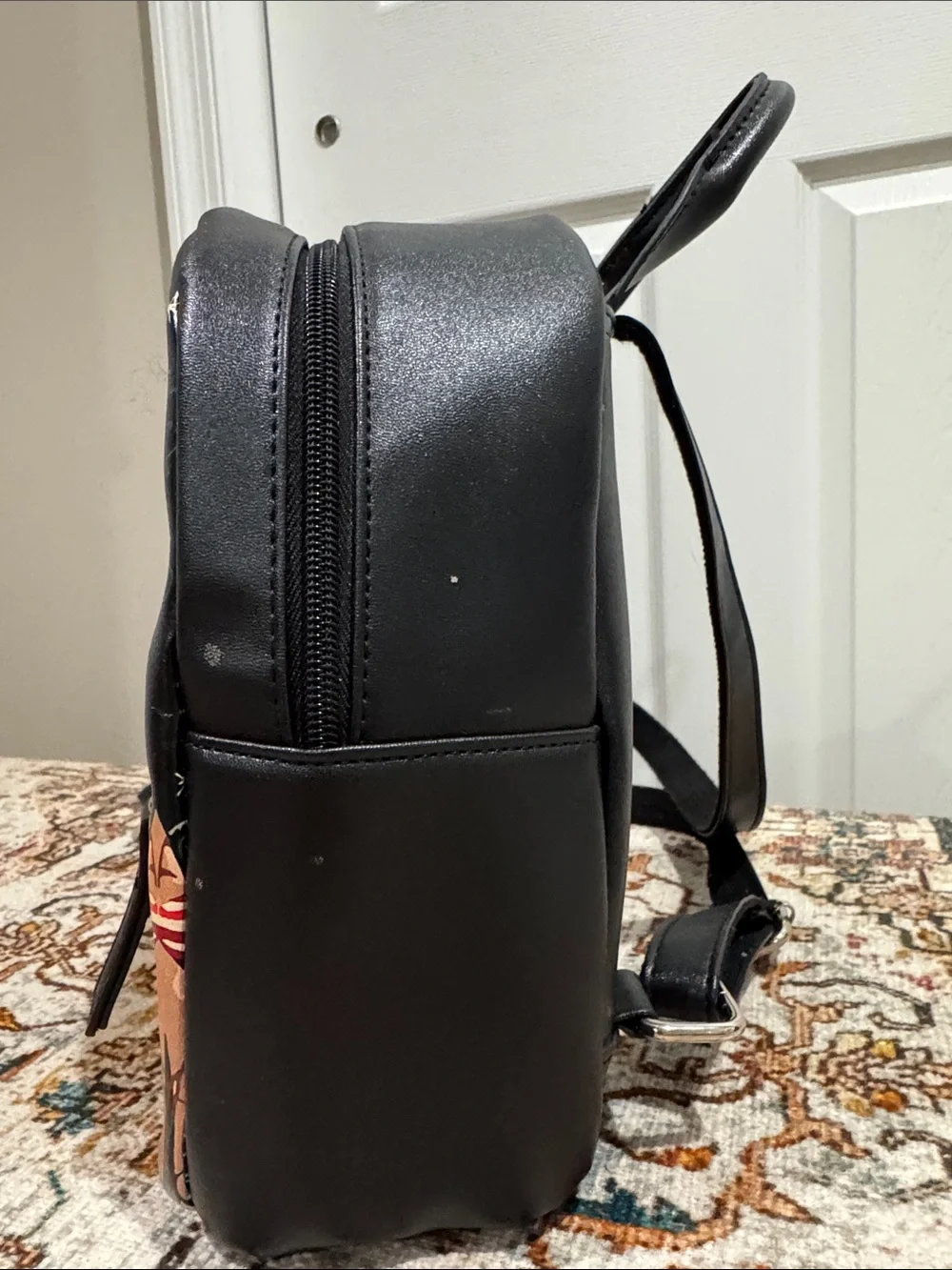 Whimsy Mushroom Print Mini Backpack - Black